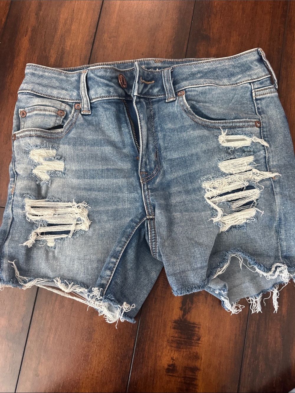 American Eagle Outfitters Distressed Denim Shorts - Light Blue